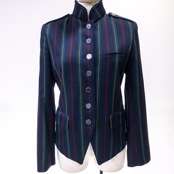 Shanghai Tang M Stripe Mandarin Blazer Jacket Navy - Picture 13 of 13